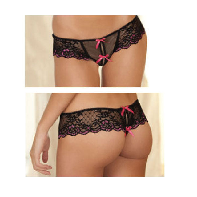 RR Crotchless Lace Thong W/Bows ML